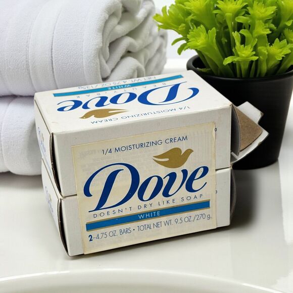 Vintage 1992 Dove White Beauty Bar Soap 2 Pack Lever Brothers 1 Open Box NEW - Picture 1 of 6